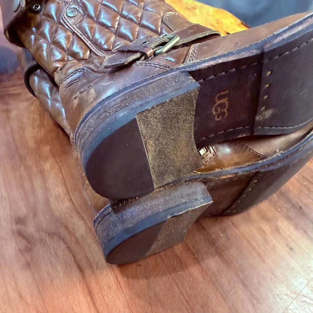 Ugg Conor Fawn Women's Boots 7.5 Leather Brown Boho 1001887 Zip Quilted